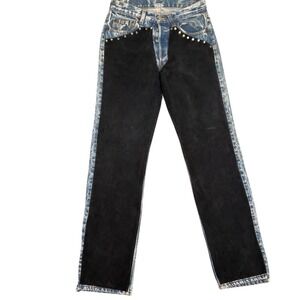 Custom Levis 501 Jeans  29W 32L Blue Acid Wash Custom Suede Chaps Stud  USA VTG